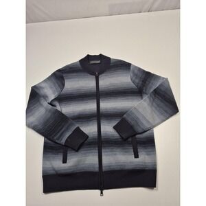 G/FORE Sweater Men's M Gray Wool Full Zip Collared Knit Stripe Golf Jacket FLAW